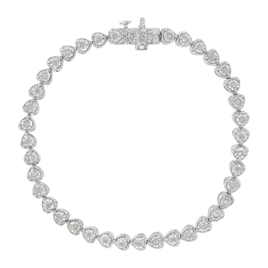 .925 Sterling Silver 1.0 Cttw Miracle Set Diamond Heart-Link 7" Tennis Bracelet (I-J Color, I2-I3 Clarity)-1