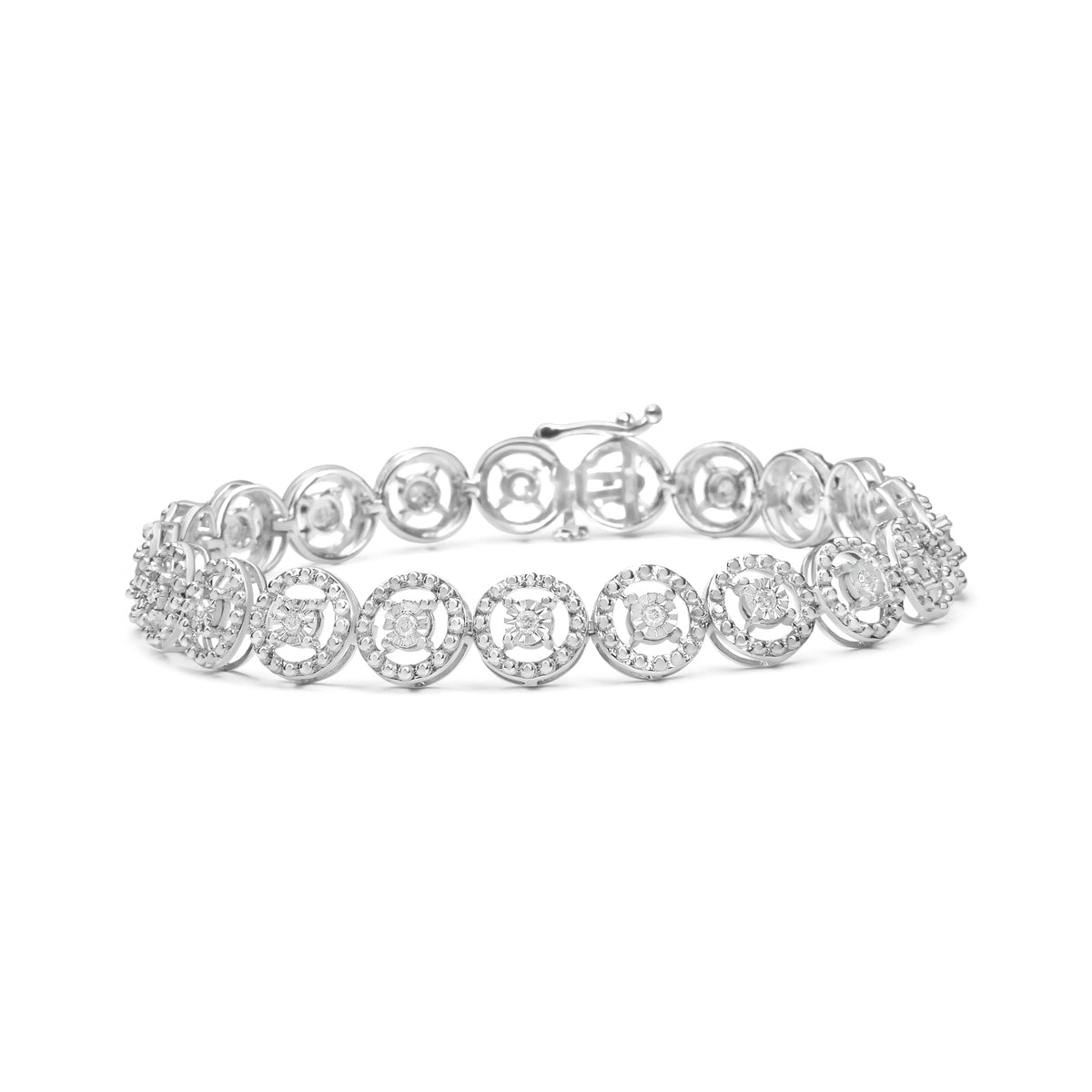 .925 Sterling Silver 1/2 Cttw Diamond Nested Circle Miracle Set Open Wheel 7" Fashion Link Bracelet (I-J Color, I3 Clarity)-1