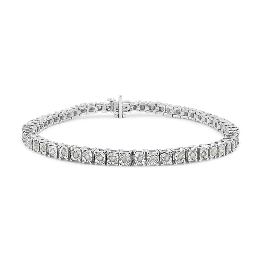 .925 Sterling Silver 1.0 Cttw Diamond Square Frame Miracle-Set Tennis Bracelet (I-J Color, I3 Clarity)-7"-1