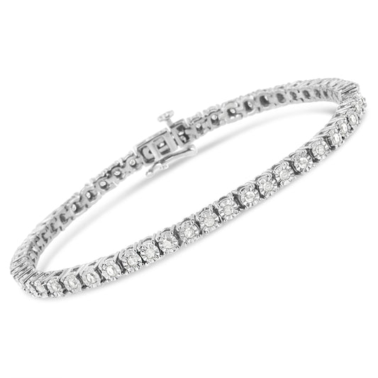 .925 Sterling Silver 1.0 Cttw Miracle-Set Diamond Round Faceted Bezel Tennis Bracelet (I-J Color, I3 Clarity)-6"-2