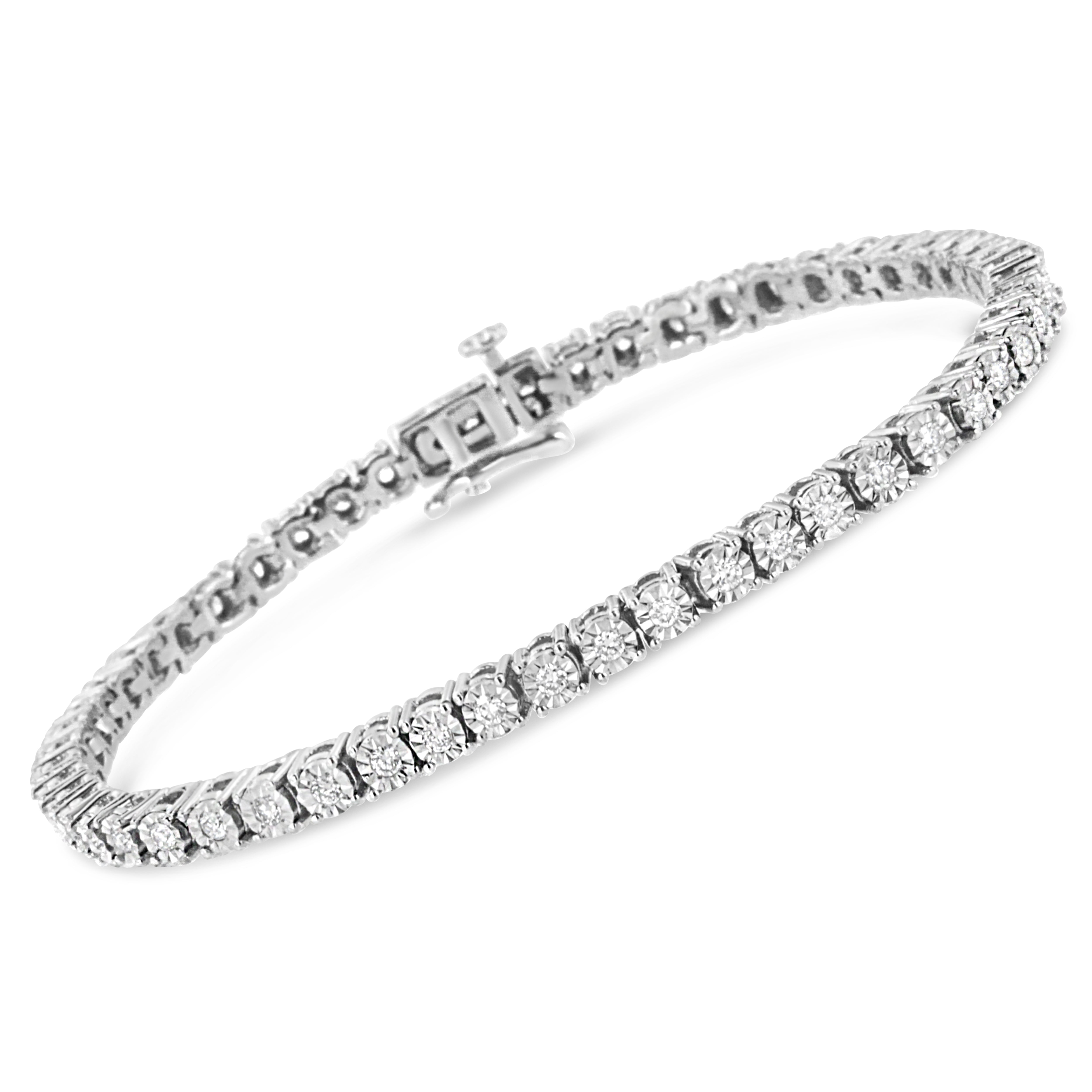 .925 Sterling Silver 1.0 Cttw Lab Grown Diamond Illusion-Set Miracle Plate Tennis Bracelet (G-H Color, VS1-VS2 Clarity)-Size 7.25"-2