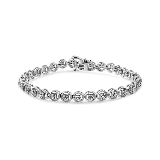 .925 Sterling Silver 1/10 Cttw Diamond Open Circle Wheel Link 7" Tennis Bracelet (I-J Color, I2-I3 Clarity)-1