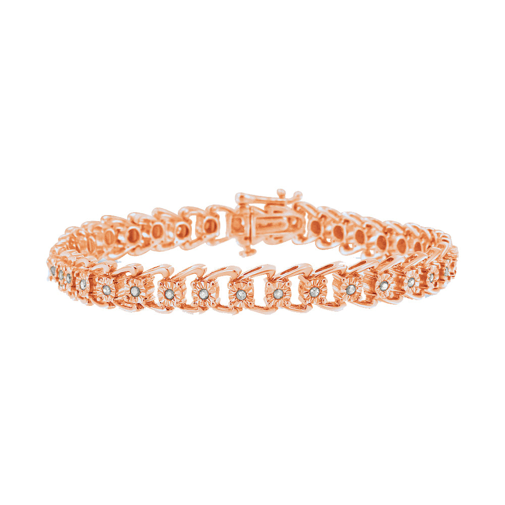 10K Rose Gold Plated .925 Sterling Silver 1/2 Cttw Diamond Miracle-Set Double Swoosh Wave Style 7" Tennis Bracelet (I-J Color, I3 Clarity)-1