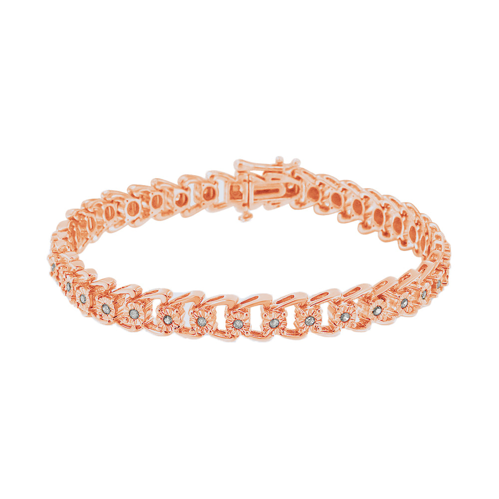 10K Rose Gold Plated .925 Sterling Silver 1/2 Cttw Diamond Miracle-Set Double Swoosh Wave Style 7" Tennis Bracelet (I-J Color, I3 Clarity)-2