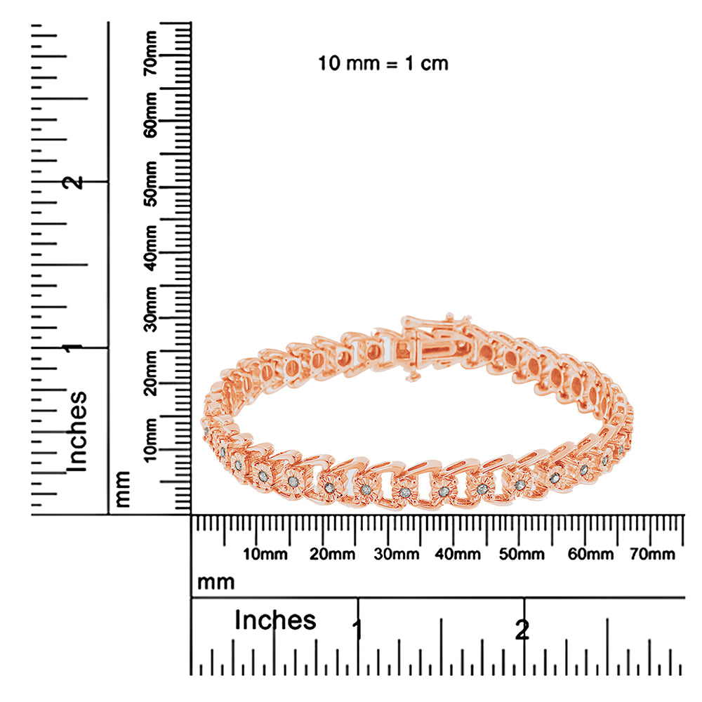 10K Rose Gold Plated .925 Sterling Silver 1/2 Cttw Diamond Miracle-Set Double Swoosh Wave Style 7" Tennis Bracelet (I-J Color, I3 Clarity)-4