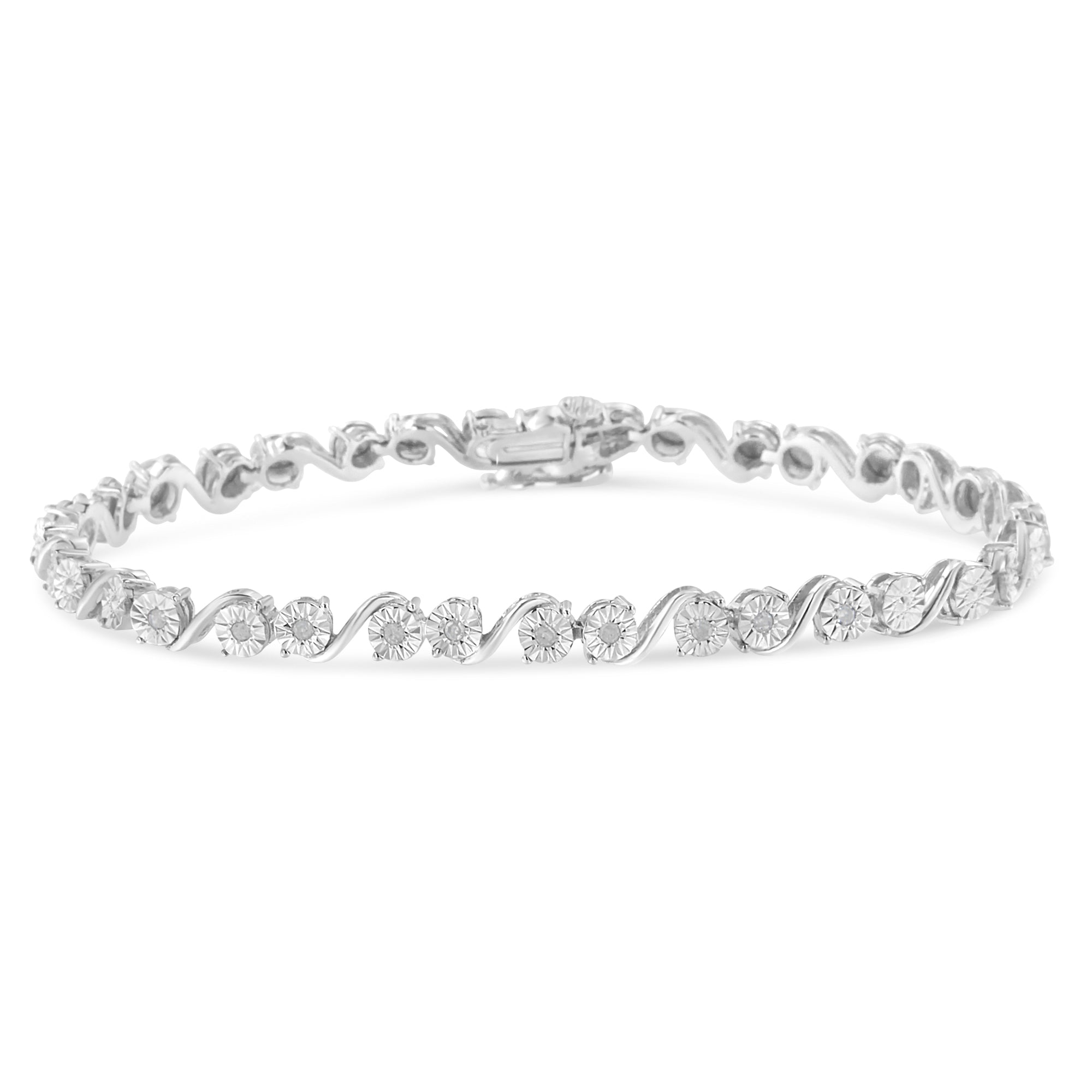 .925 Sterling Silver 1/10 Cttw Round Diamond "S" Link Miracle Plate Tennis Bracelet (I-J Color, I3 Clarity)-7-1/4"-1