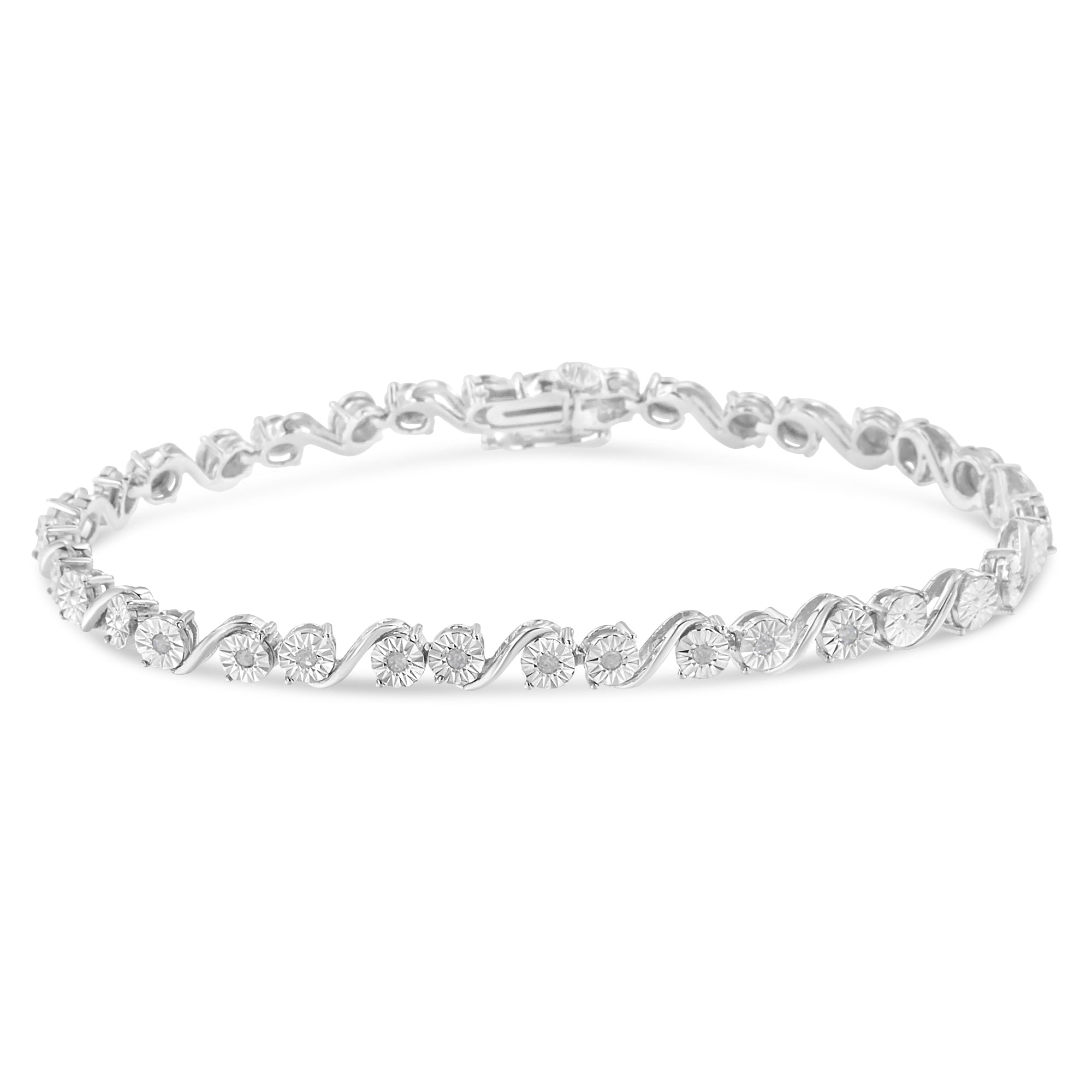 .925 Sterling Silver 1/10 Cttw Round Diamond "S" Link Miracle Plate Tennis Bracelet (I-J Color, I3 Clarity)-7-1/4"-2