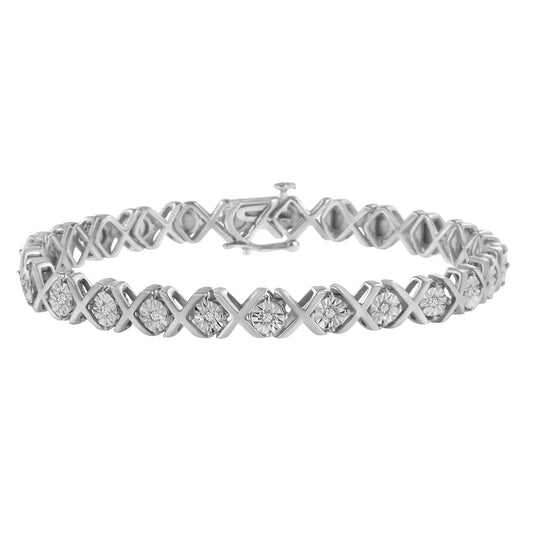 .925 Sterling Silver 1/10 cttw Miracle-Set Round-Cut Diamond "X" Link Tennis Bracelet (I-J color, I2-I3 clarity)-7.25"-1