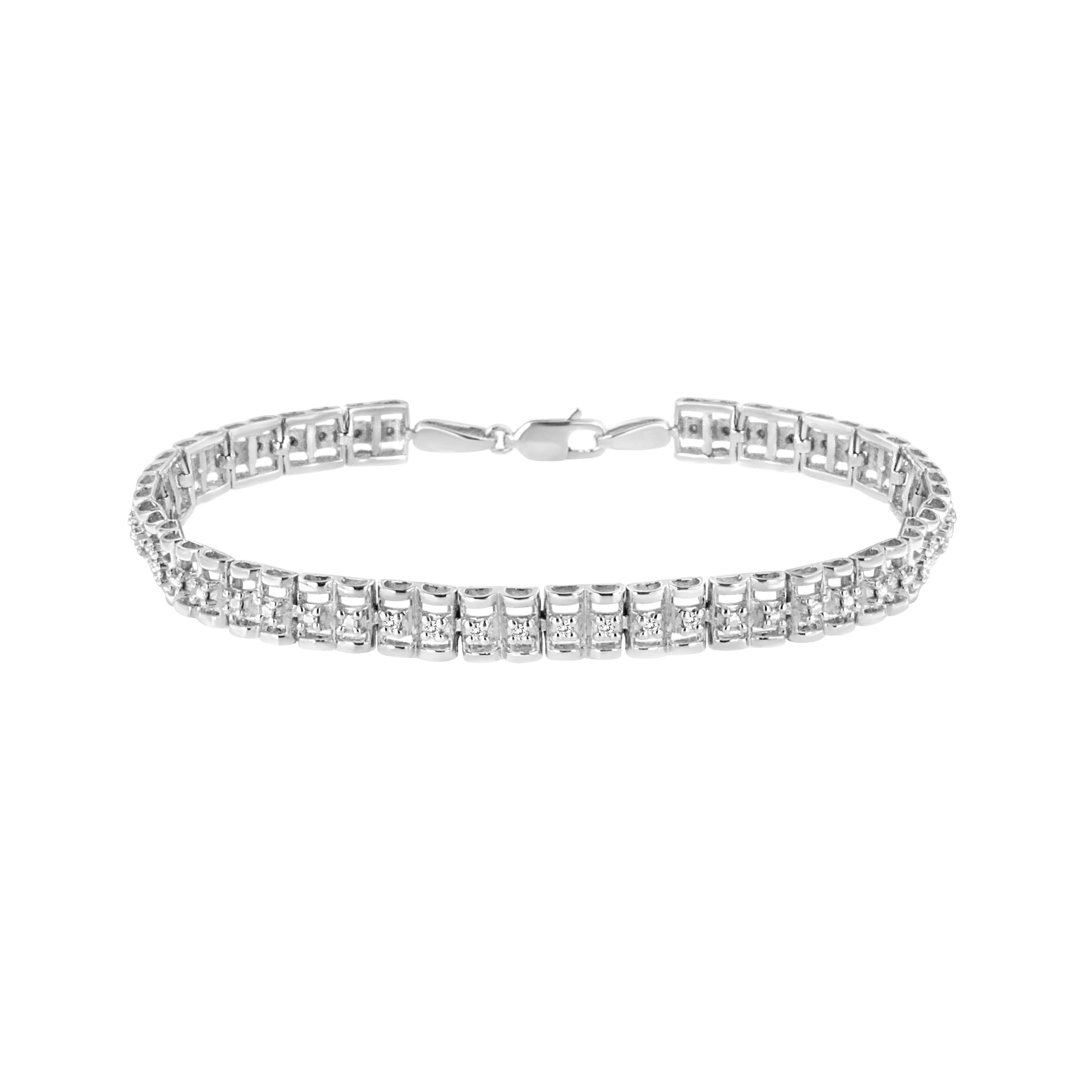 .925 Sterling Silver 1/10 Cttw Diamond Double-Link 7" Rolex Tennis Bracelet (I-J Color, I3 Clarity)-1