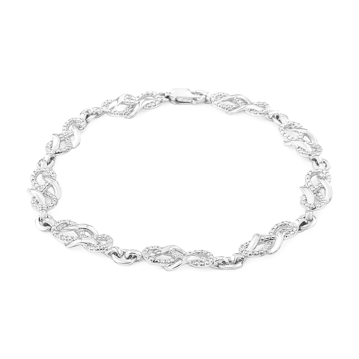 .925 Sterling Silver Prong Set Diamond Accent Infinity Weave Link 7.25" Bracelet (I-J Color, I3 Clarity)-1