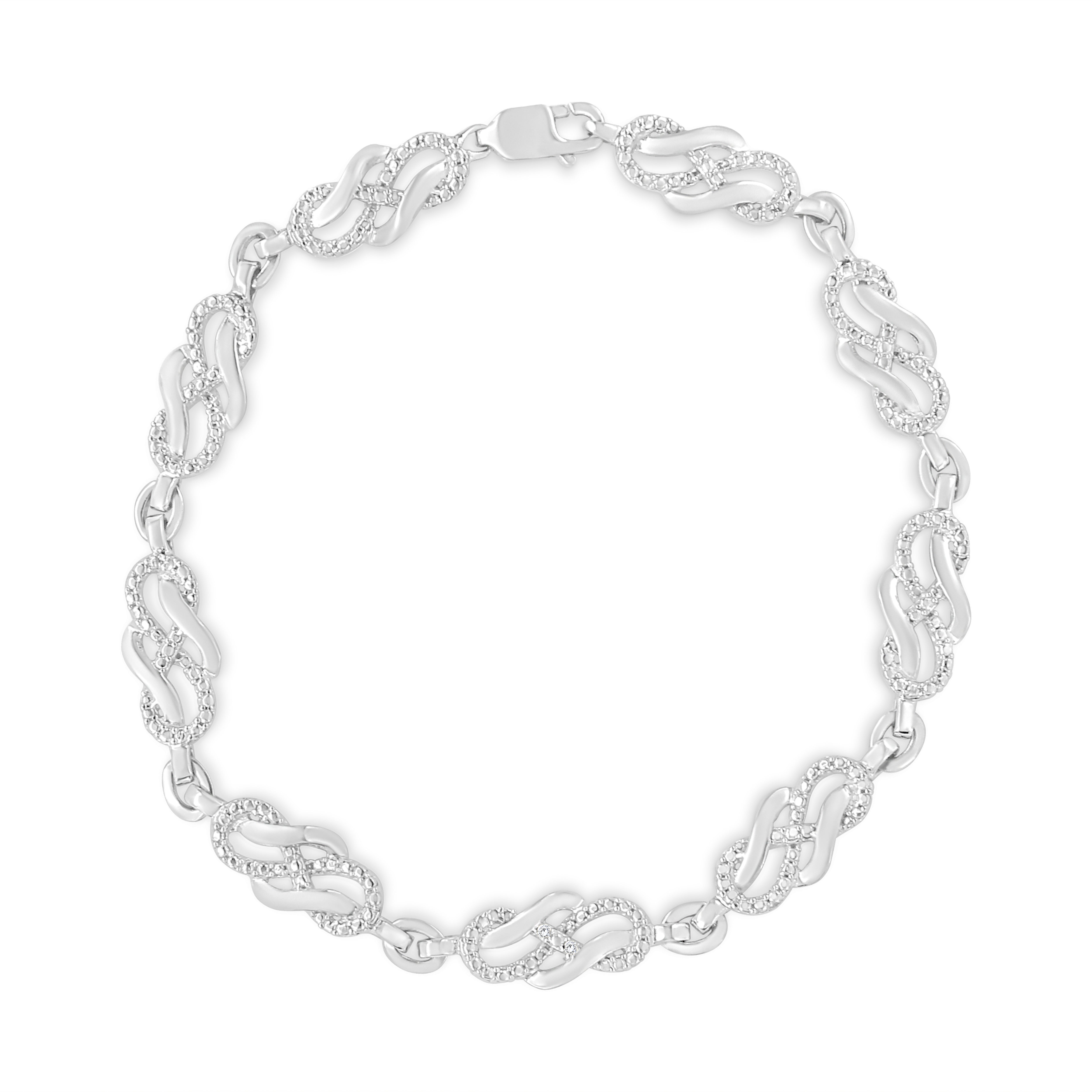 .925 Sterling Silver Prong Set Diamond Accent Infinity Weave Link 7.25" Bracelet (I-J Color, I3 Clarity)-2