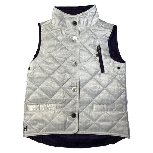 White Barbour Vest with Snaps and Purple Lining