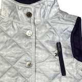 White Barbour Vest with Snaps and Purple Lining