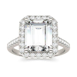 Charles & Colvard 4.06cttw Moissanite Emerald Cut Halo Engagement Ring