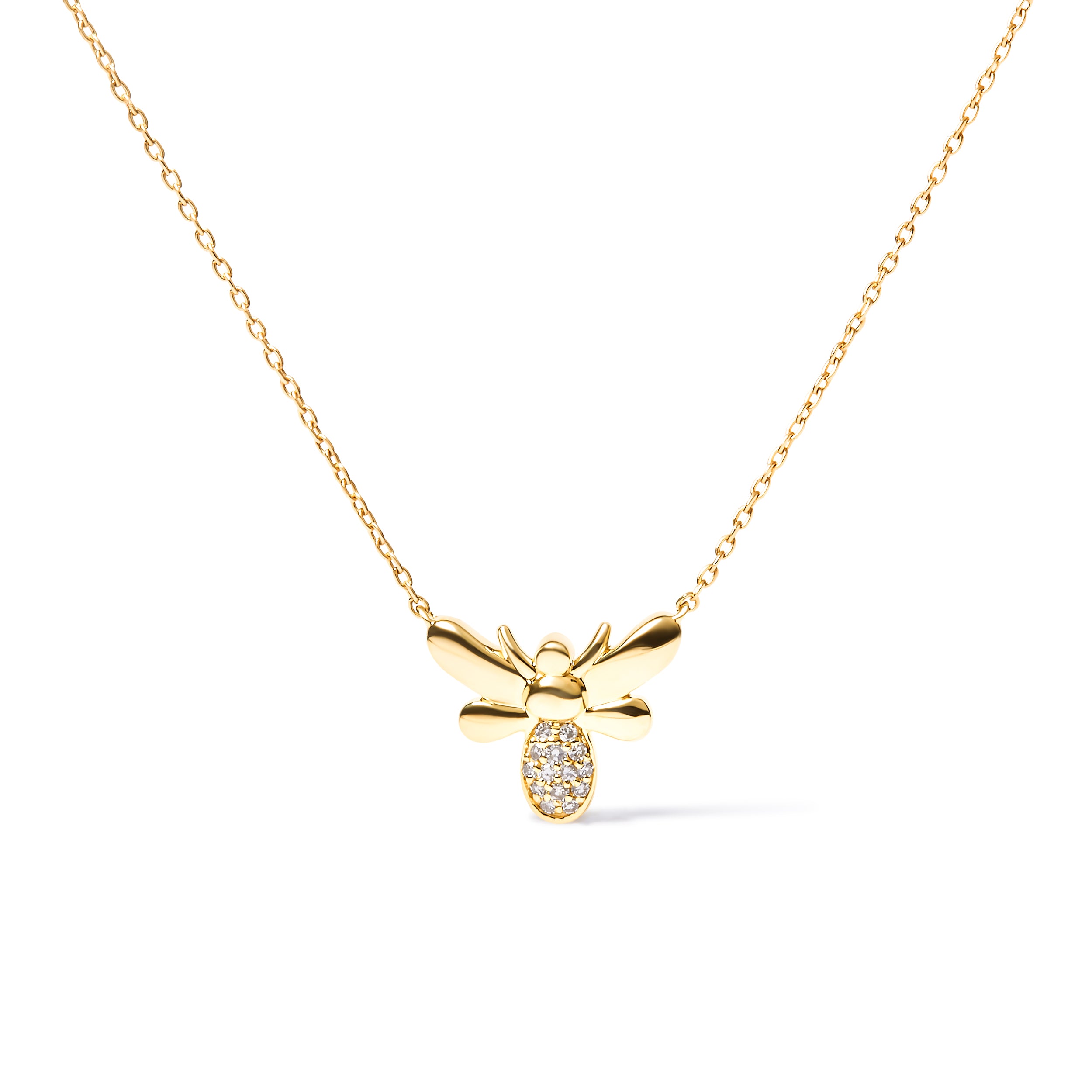 10K Yellow Gold Diamond Accented Bumble Bee Pendant 18" Inch Necklace (H-I Color, I1-I2 Clarity)-1