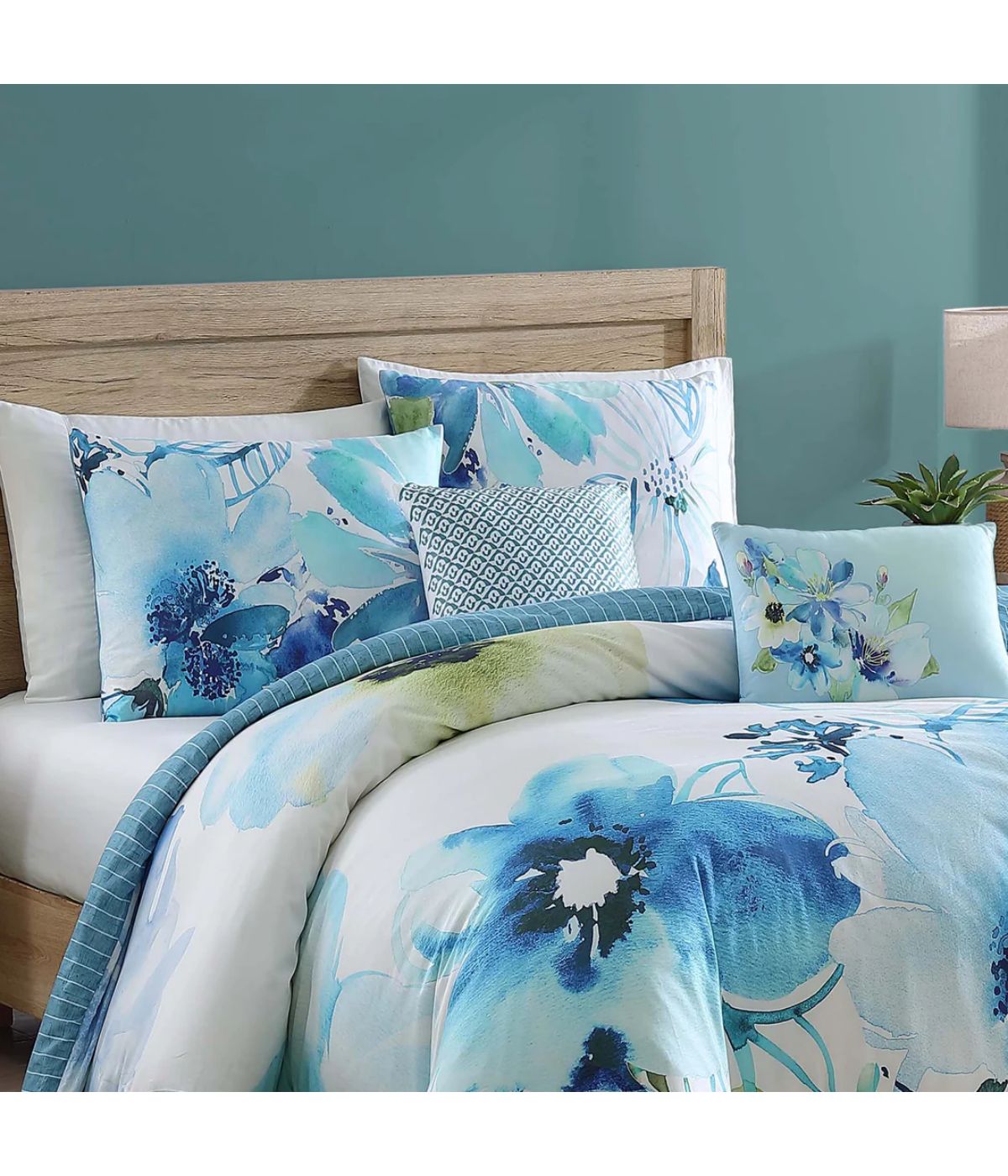 Watercolor Blue 100% Cotton 200 Thread Count 5-Piece Reversible Comforter Set Blue