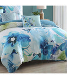 Watercolor Blue 100% Cotton 200 Thread Count 5-Piece Reversible Comforter Set Blue