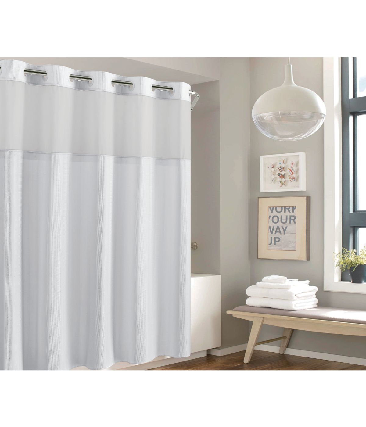 Waffle Stripe Shower Curtain Bright White