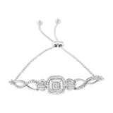 .925 Sterling Silver Diamond Cushion Frame Heart-Sides Twist 4”-10” Adjustable Bolo Tennis Bolo Bracelet (I-J Color, I3 Clarity)-7"-2