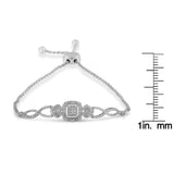 .925 Sterling Silver Diamond Cushion Frame Heart-Sides Twist 4”-10” Adjustable Bolo Tennis Bolo Bracelet (I-J Color, I3 Clarity)-7"-4