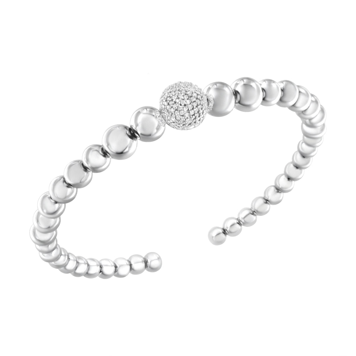 .925 Sterling Silver 1/6 Cttw Diamond Rondelle Graduated Ball Bead Cuff Bangle Bracelet (I-J color, I2-I3 clarity)-Fits wrists up to 7 1/2 inches-1