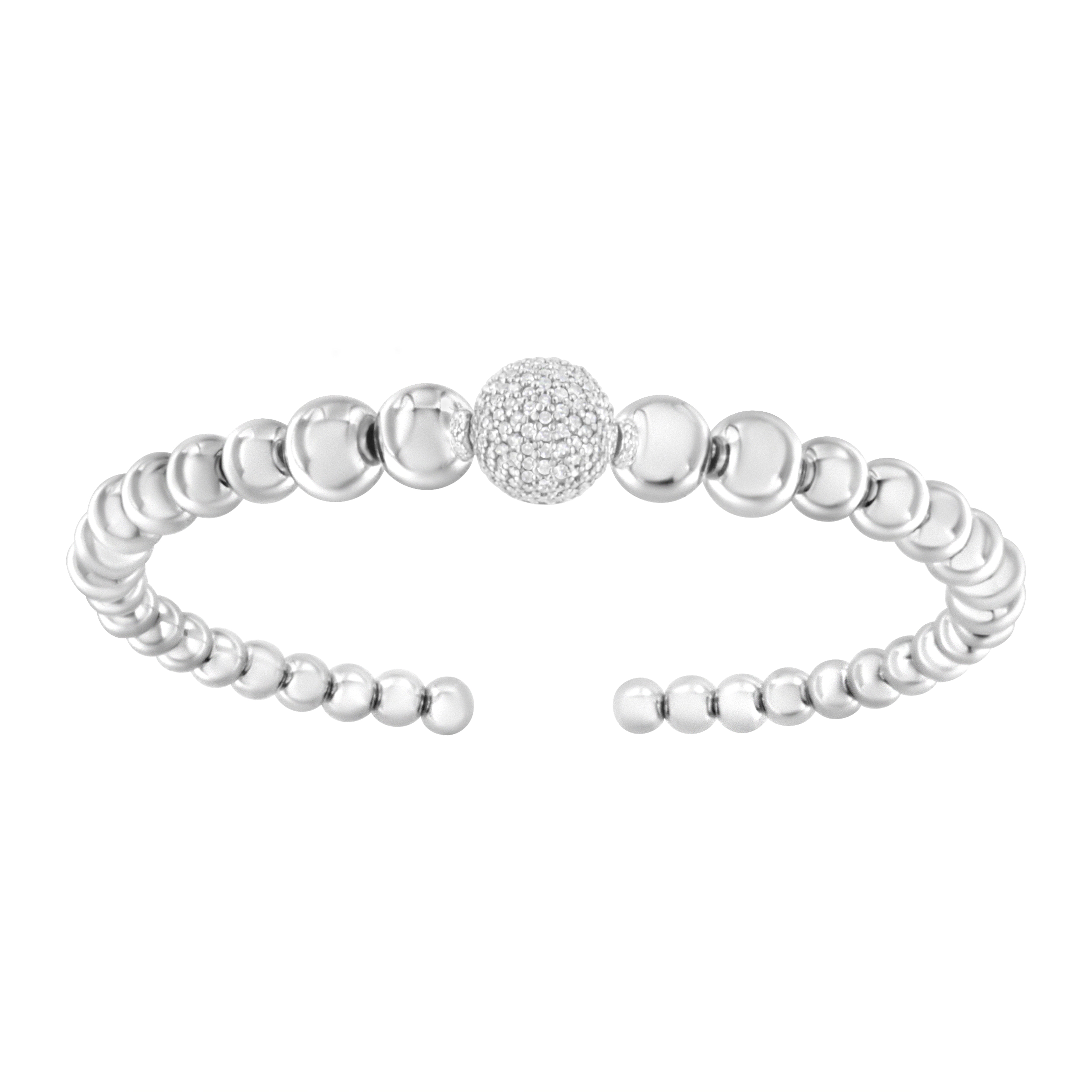 .925 Sterling Silver 1/6 Cttw Diamond Rondelle Graduated Ball Bead Cuff Bangle Bracelet (I-J color, I2-I3 clarity)-Fits wrists up to 7 1/2 inches-2