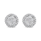 14K White Gold 1.0 Cttw Brilliant-Cut Diamond Halo-Style Cluster Round Button Stud Earrings (H-I Color, I1-I2 Clarity)-One Size-1