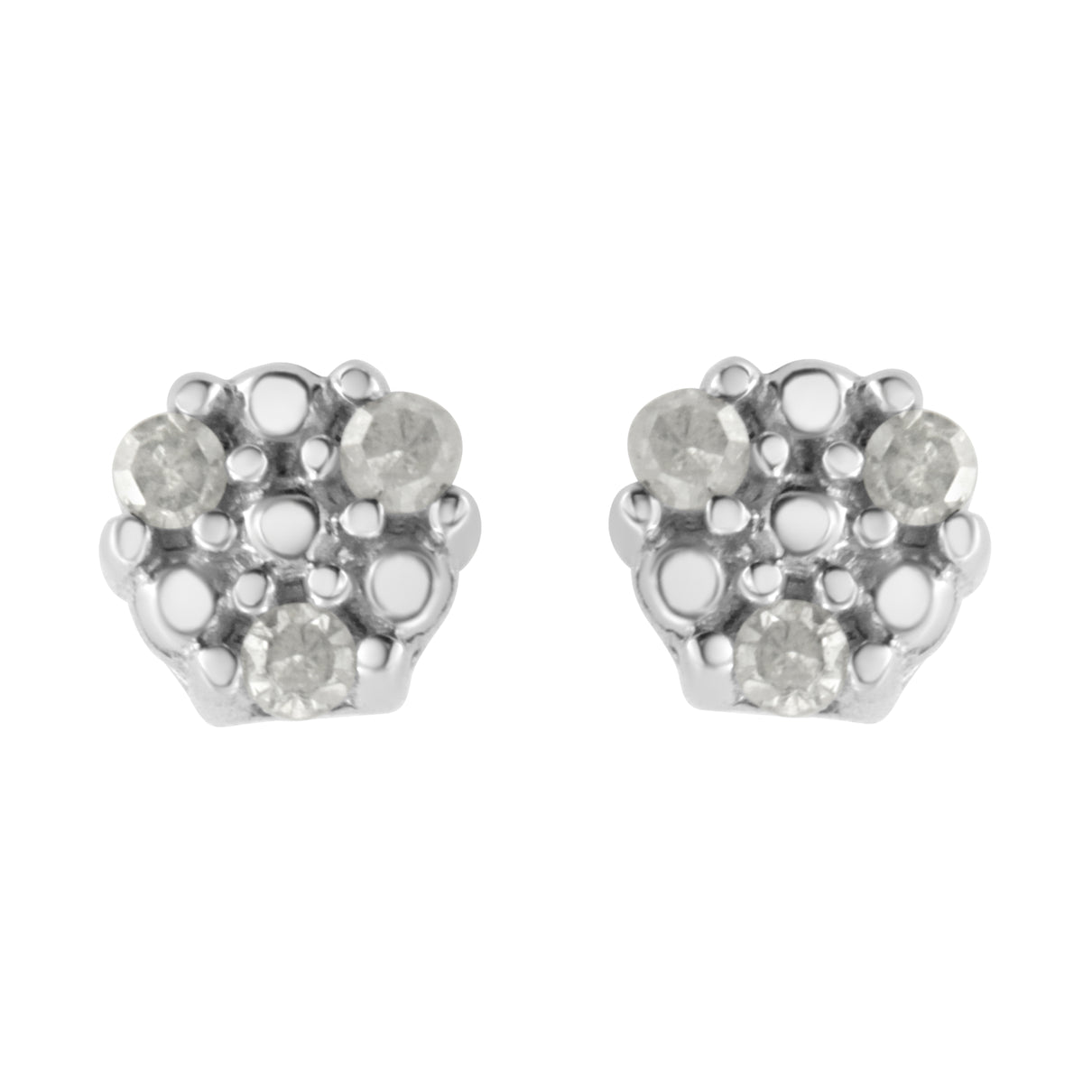 .925 Sterling Silver 1/10 cttw Prong Set Round-Cut Trio Diamond Stud Earrings (I-J Color, I3 Clarity)-One Size-1