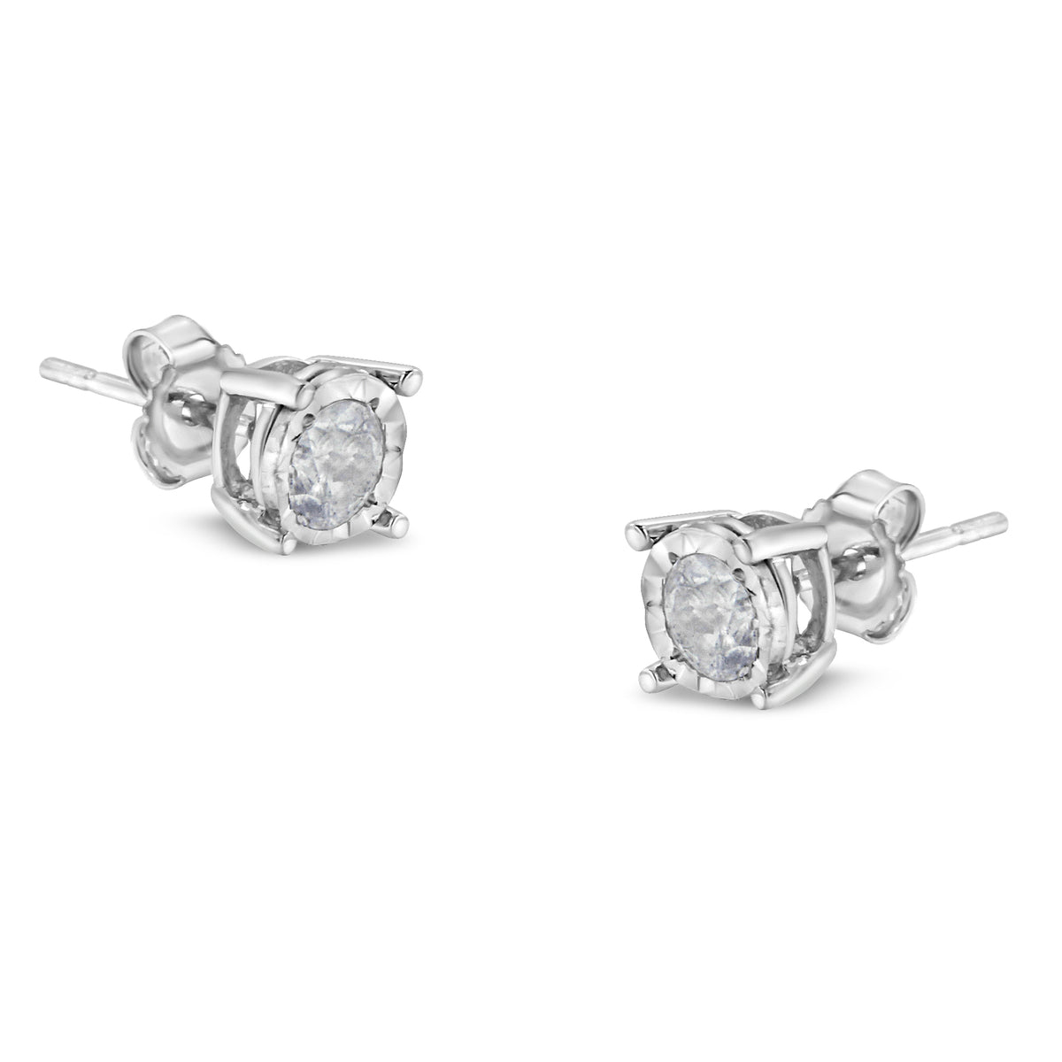 .925 Sterling Silver 1/2 Cttw Near Colorless Round Brilliant-Cut Diamond Miracle-Set Stud Earrings (H-I Color, I2-I3 Clarity)-One Size-1