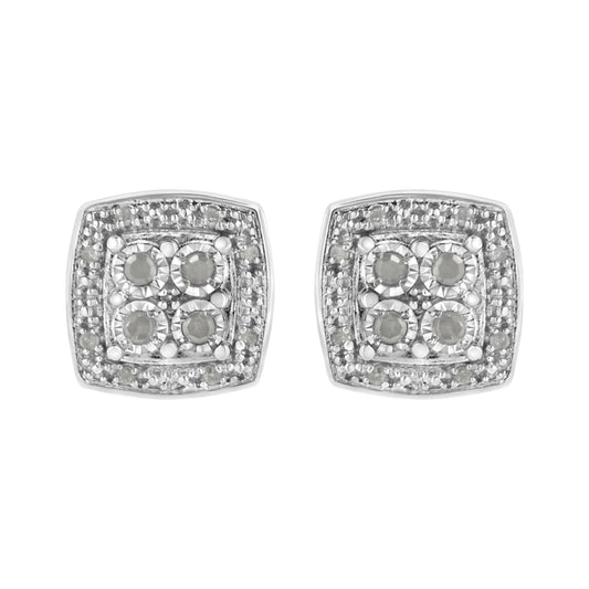 .925 Sterling Silver 1/4 cttw Round Cut Diamond Square Shape Milgrain Stud Earrings (I-J Color, I3 Clarity)-One Size-1