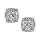.925 Sterling Silver 1/4 cttw Round Cut Diamond Square Shape Milgrain Stud Earrings (I-J Color, I3 Clarity)-One Size-2