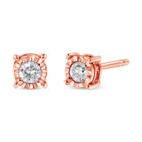 10K Rose Gold over .925 Sterling Silver 1/5 Cttw Round Near Colorless Diamond Miracle-Set Stud Earrings (J-K Color, I2-I3 Clarity)-One Size-2