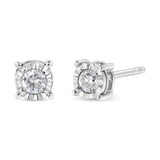 .925 Sterling Silver 1/5 Cttw Round Near Colorless Diamond Miracle-Set Stud Earrings (J-K Color, I2-I3 Clarity)-One Size-2