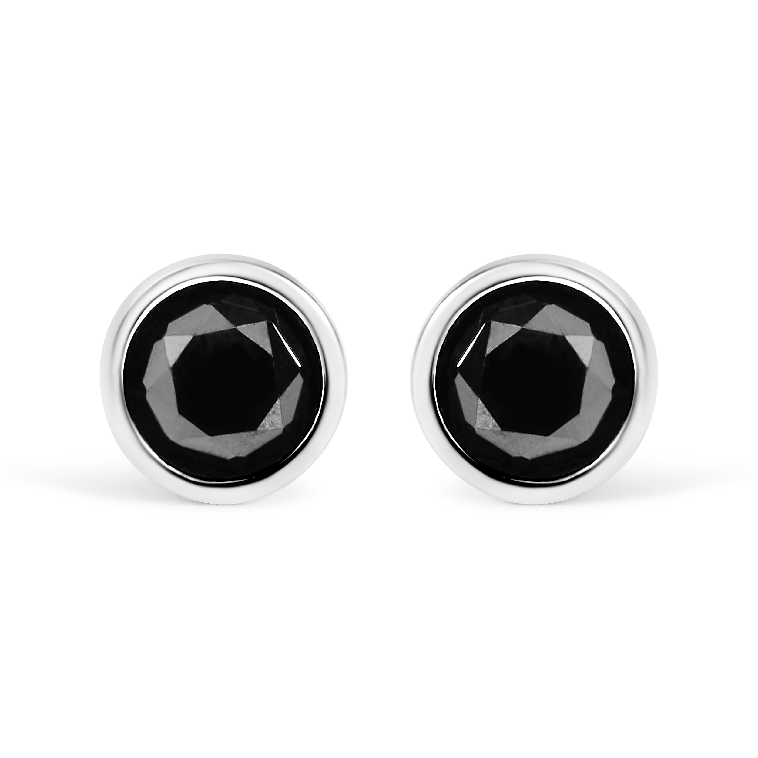 .925 Sterling Silver 1-1/2 Cttw Round Brilliant-Cut Black Diamond Bezel-Set Stud Earrings with Screw Backs (Fancy Color-Enhanced, I2-I3 Clarity)-One Size-1