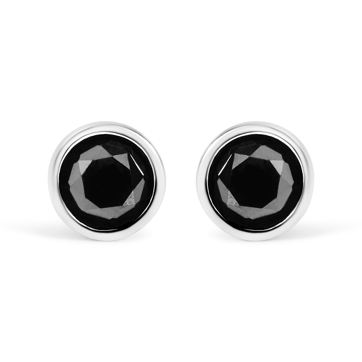 .925 Sterling Silver 1-1/2 Cttw Round Brilliant-Cut Black Diamond Bezel-Set Stud Earrings with Screw Backs (Fancy Color-Enhanced, I2-I3 Clarity)-One Size-1