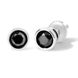 .925 Sterling Silver 1-1/2 Cttw Round Brilliant-Cut Black Diamond Bezel-Set Stud Earrings with Screw Backs (Fancy Color-Enhanced, I2-I3 Clarity)-One Size-2