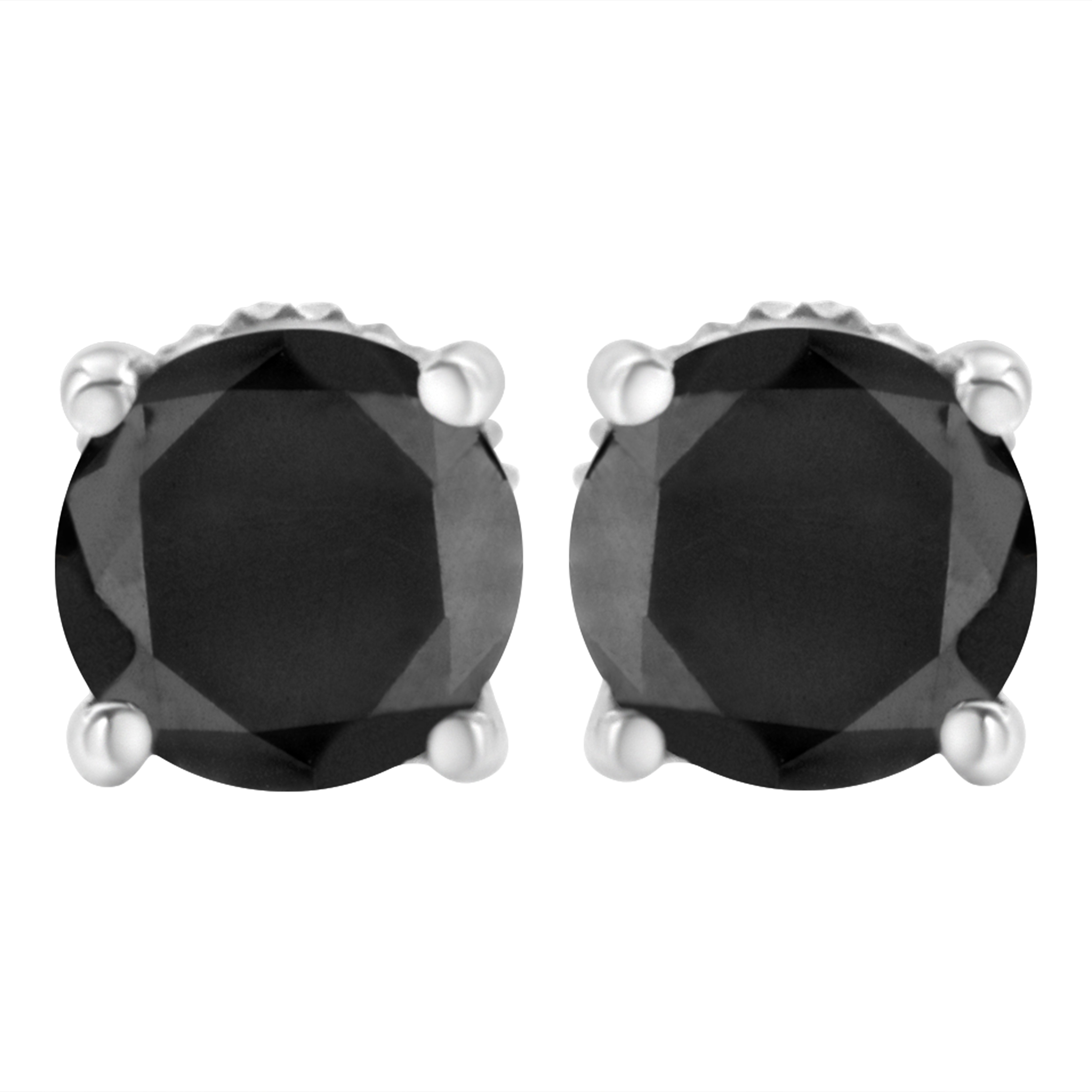 .925 Sterling Silver 1/2 Cttw Round Brilliant-Cut Black Diamond Classic 4-Prong Stud Earrings with Screw Backs (Fancy Color-Enhanced, I2-I3 Clarity)-One Size-1