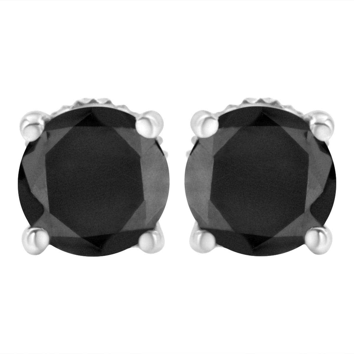 .925 Sterling Silver 1/2 Cttw Round Brilliant-Cut Black Diamond Classic 4-Prong Stud Earrings with Screw Backs (Fancy Color-Enhanced, I2-I3 Clarity)-One Size-1