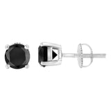 .925 Sterling Silver 1/2 Cttw Round Brilliant-Cut Black Diamond Classic 4-Prong Stud Earrings with Screw Backs (Fancy Color-Enhanced, I2-I3 Clarity)-One Size-2