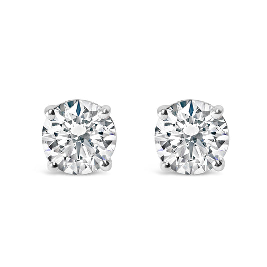 .925 Sterling Silver 1.0 Cttw Round Brilliant Cut Lab Grown White Diamond 4-Prong Classic Solitaire Stud Earrings (F-G Color, VS2-SI1 Clarity)-One Size-1