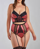 Lace, Satin, Mesh Bra with Garter Belt - Plus