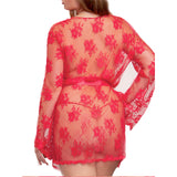 Madylin Plus Size Soft Fine Sheer Lace Robe