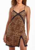 Reise Leopard Chemise with Lace Trim and Front Lace Slit