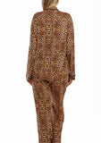 Reise Plus Size Ultra Soft Leopard PJ Pant Set with Button Down Collar