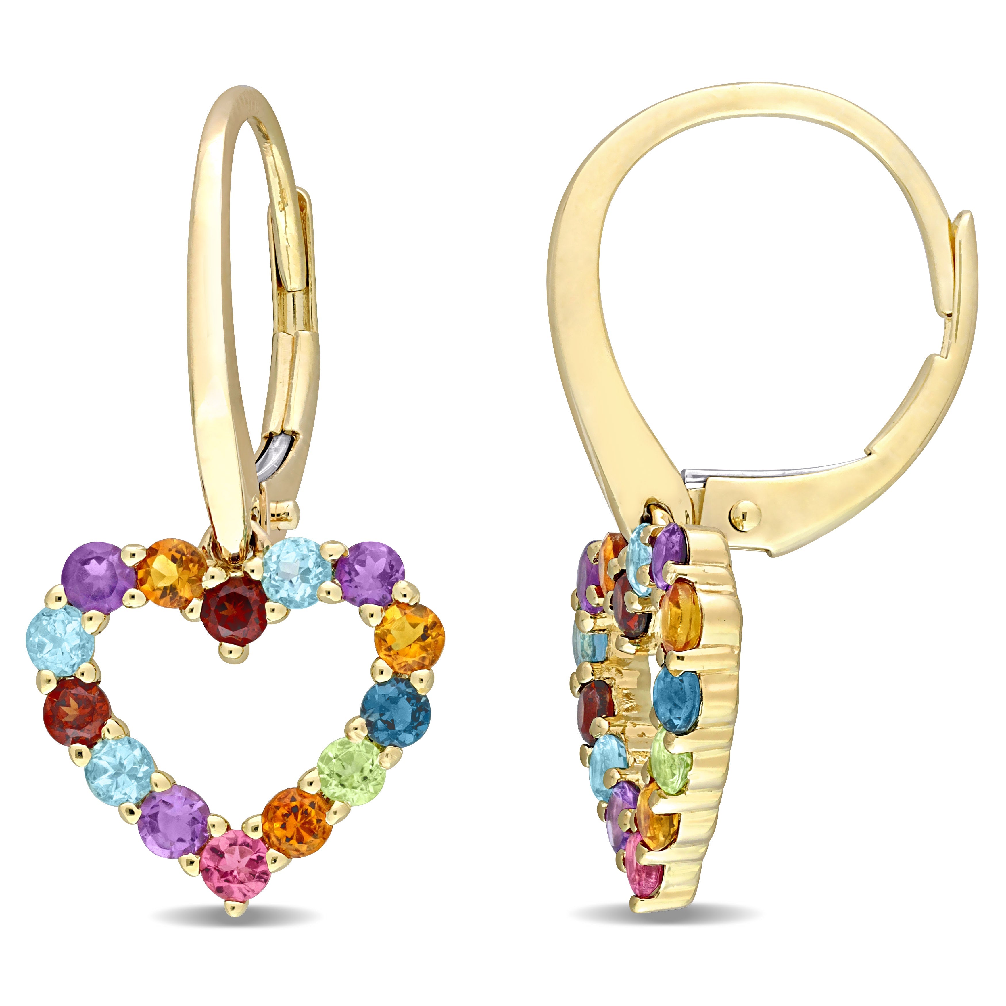 1 CT TGW Multi-Gemstones 10K Yellow Gold Heart Leverback Earrings ...