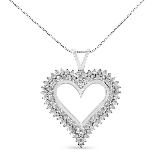 .925 Sterling Silver 1.00 Cttw Diamond Heart 18" Pendant Necklace (I-J Color, I2-I3 Clarity)-1