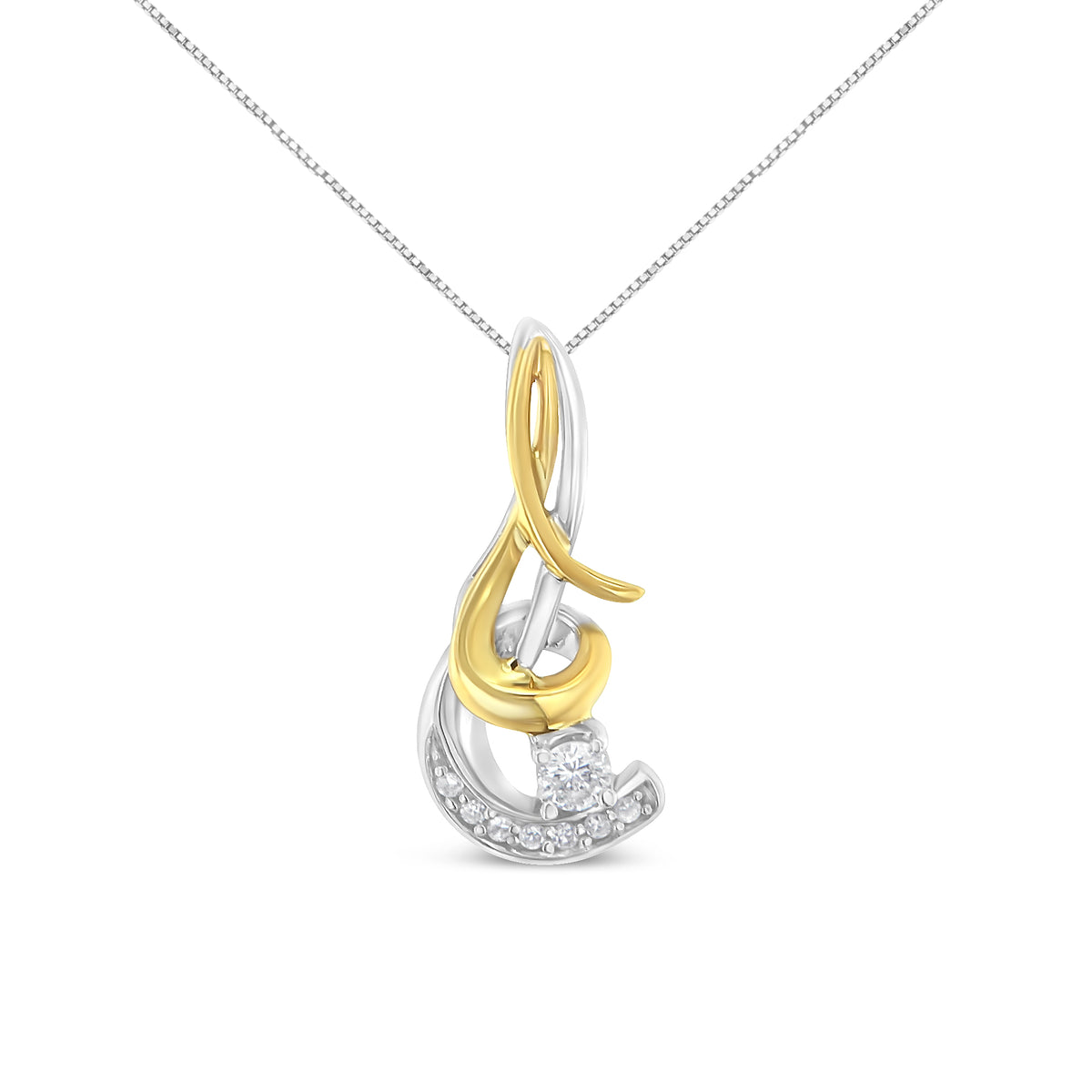 Espira 10K Two-Tone Yellow & White Gold 1/10 Cttw Round Brilliant-Cut Diamond Spiral 18" Pendant Necklace (J-K Color, I2-I3 Clarity)-1