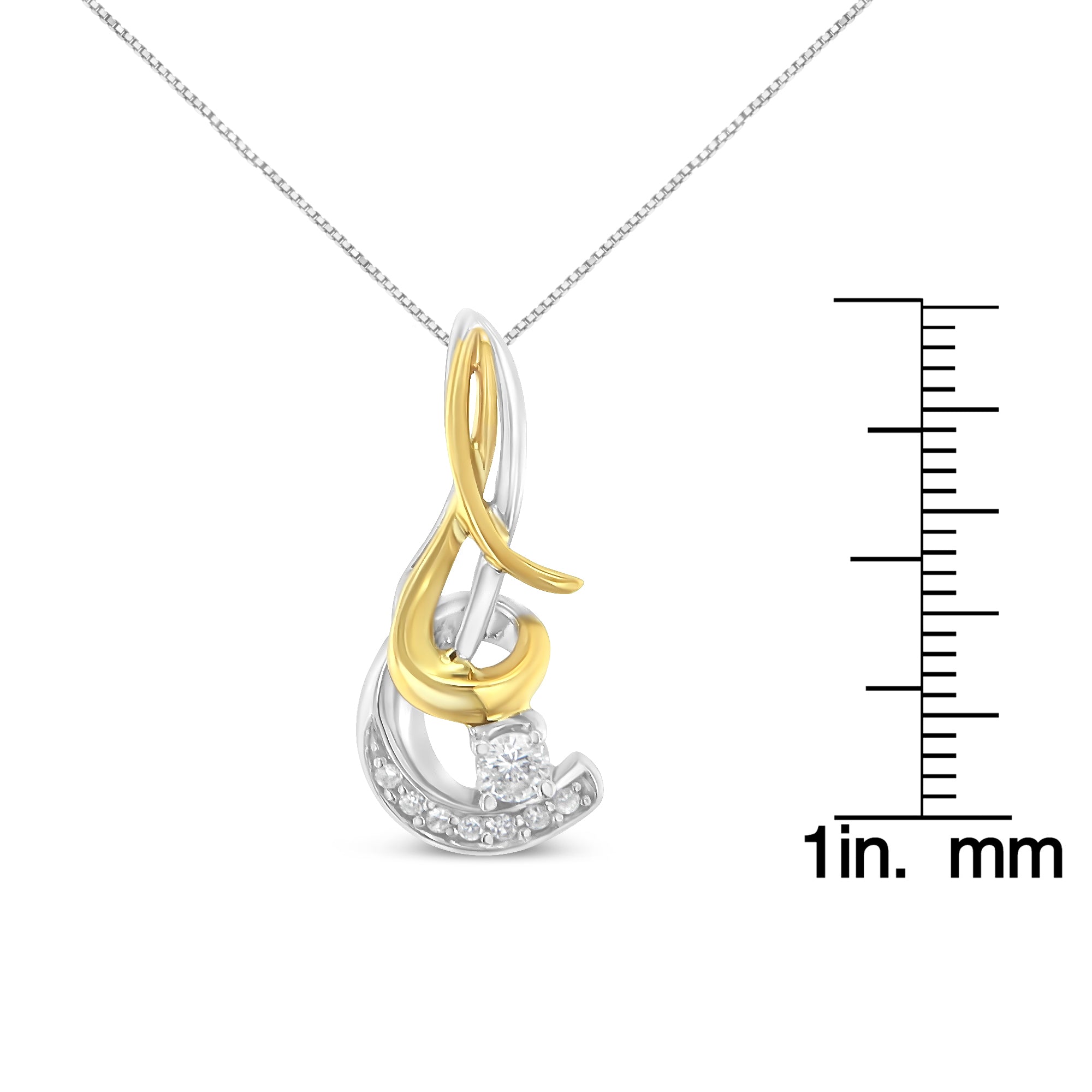 Espira 10K Two-Tone Yellow & White Gold 1/10 Cttw Round Brilliant-Cut Diamond Spiral 18" Pendant Necklace (J-K Color, I2-I3 Clarity)-4