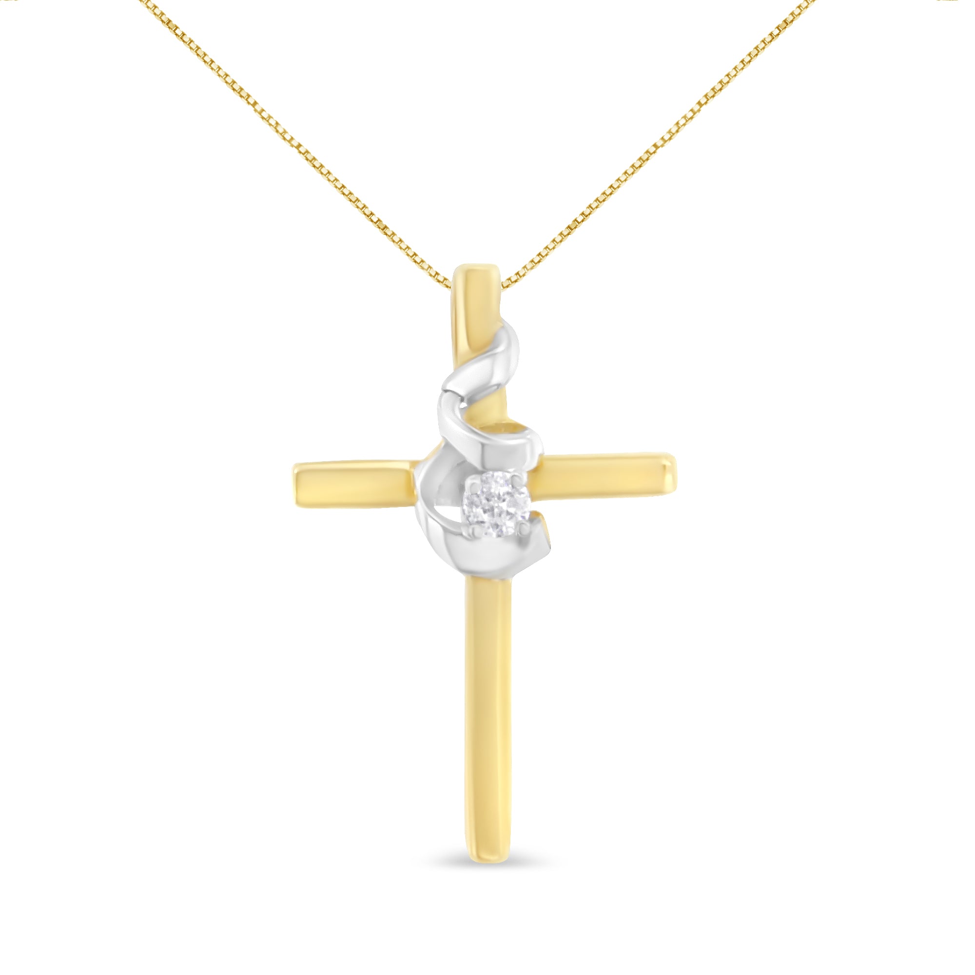 Espira 10K Two-Tone Yellow & White Gold Diamond-Accented Spiral & Cross 18" Pendant Necklace (J-K Color, I2-I3 Clarity)-1
