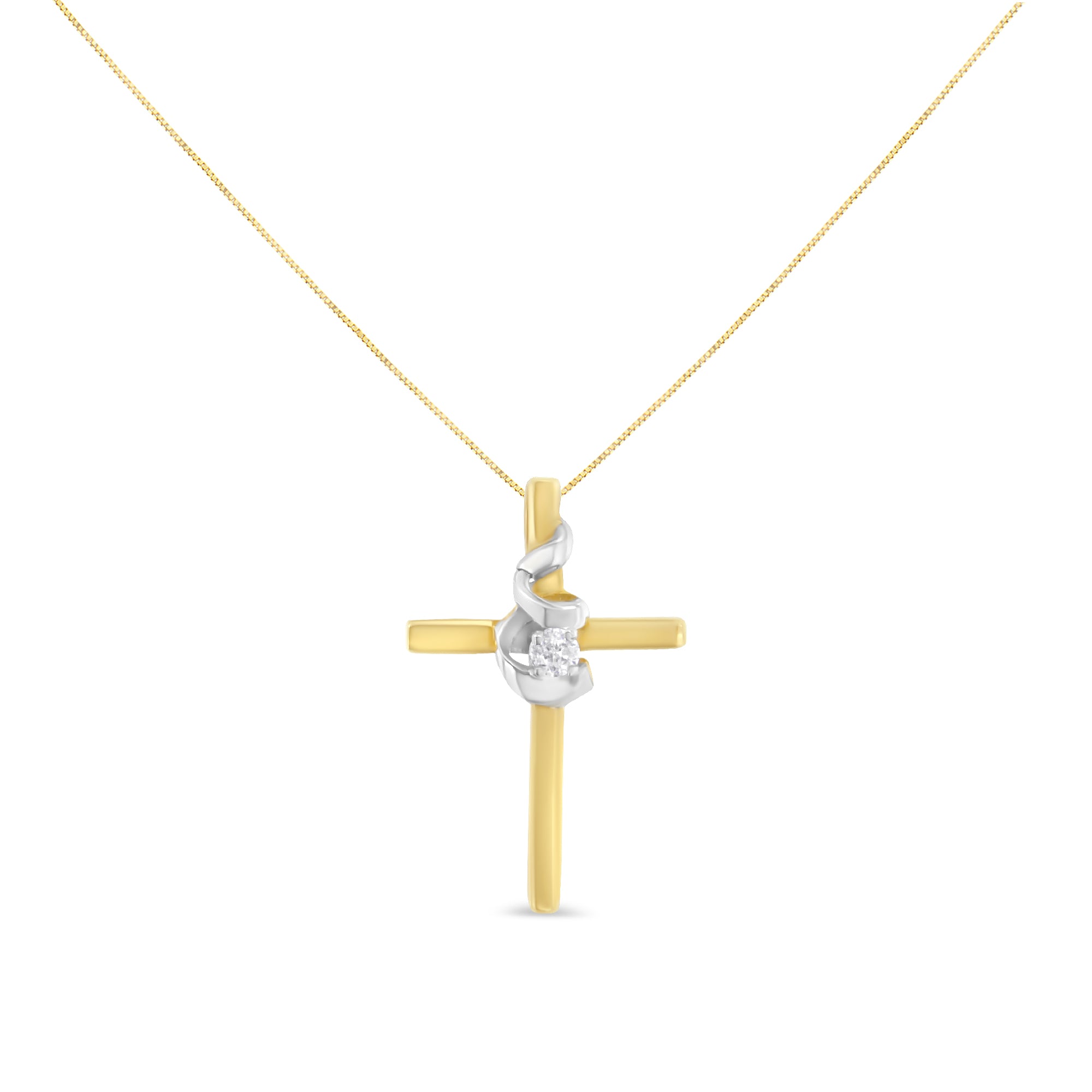 Espira 10K Two-Tone Yellow & White Gold Diamond-Accented Spiral & Cross 18" Pendant Necklace (J-K Color, I2-I3 Clarity)-2